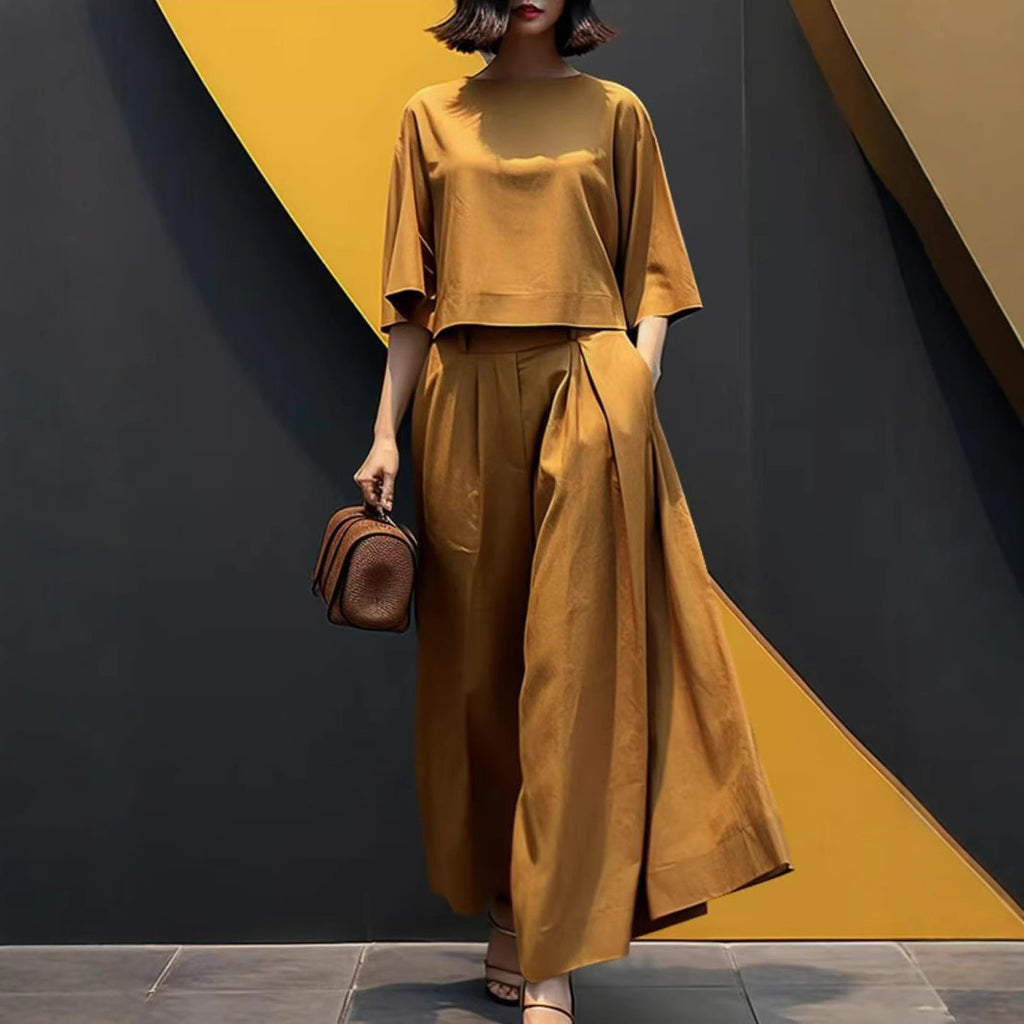 Solid Color Short-sleeved Casual Loose Trousers