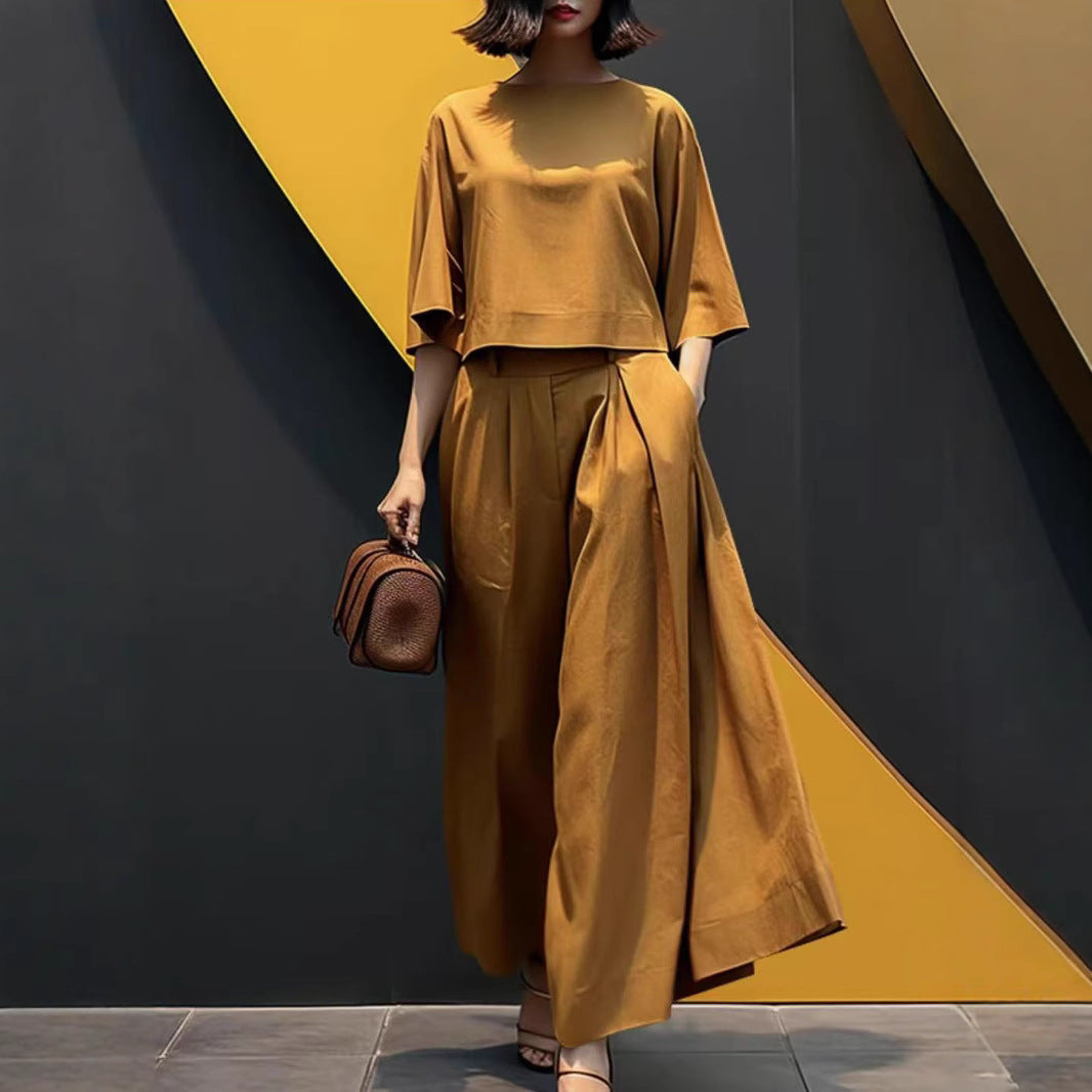 Solid Color Short-sleeved Casual Loose Trousers