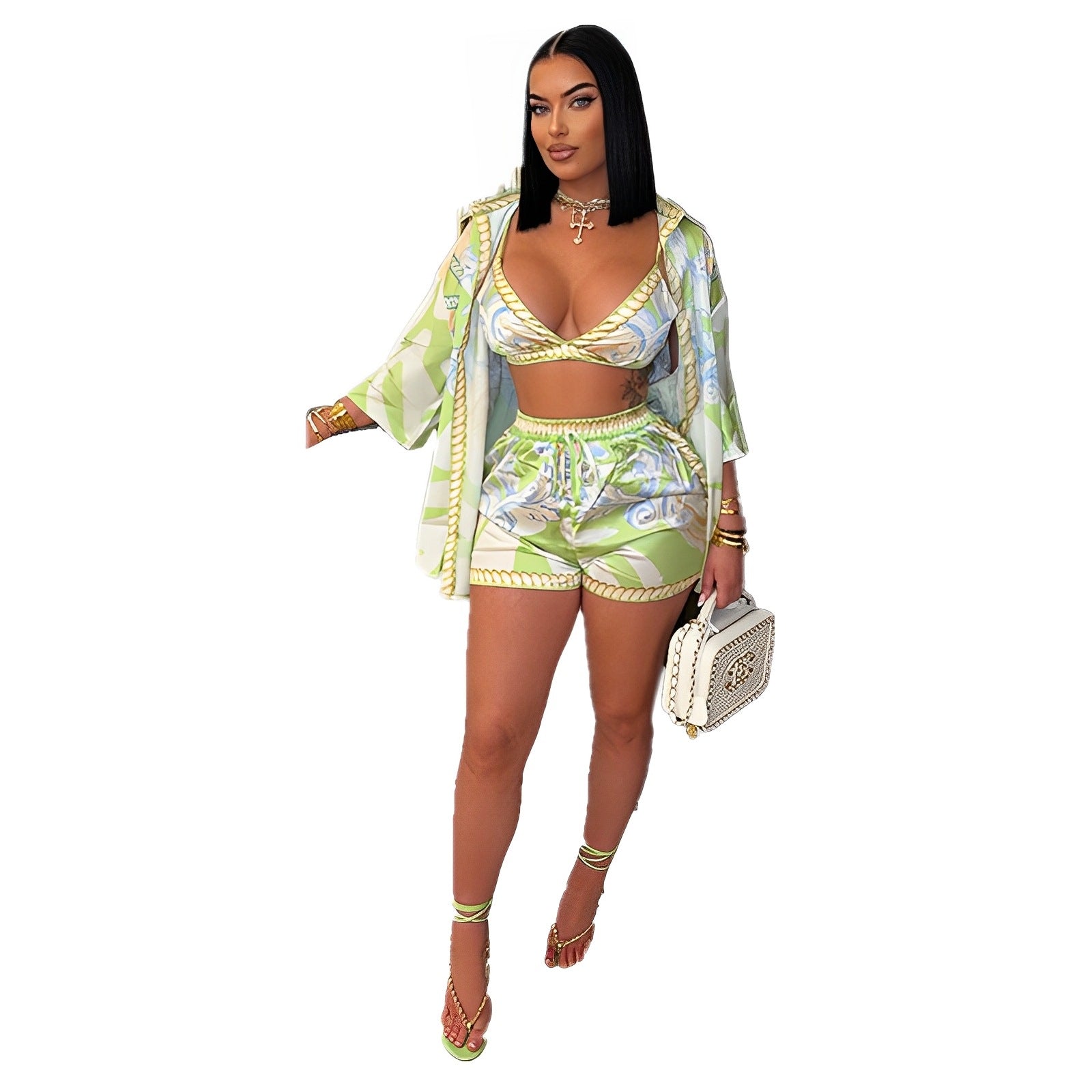 Women's Printed Beach Swimwear Three-piece Set