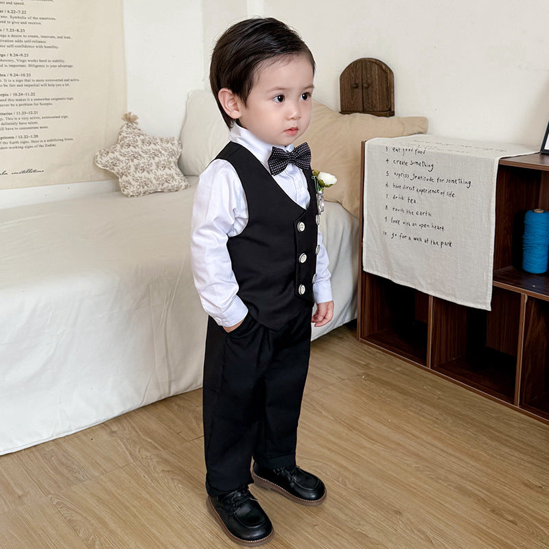 Boys' Formal Suit Set with Bow Tie and Corsage