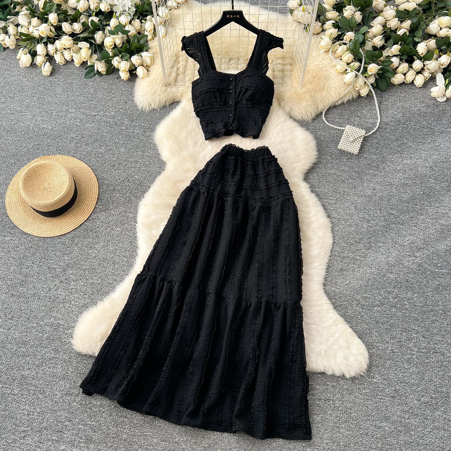 Women's Short Halter Top and Pleated Skirt Set