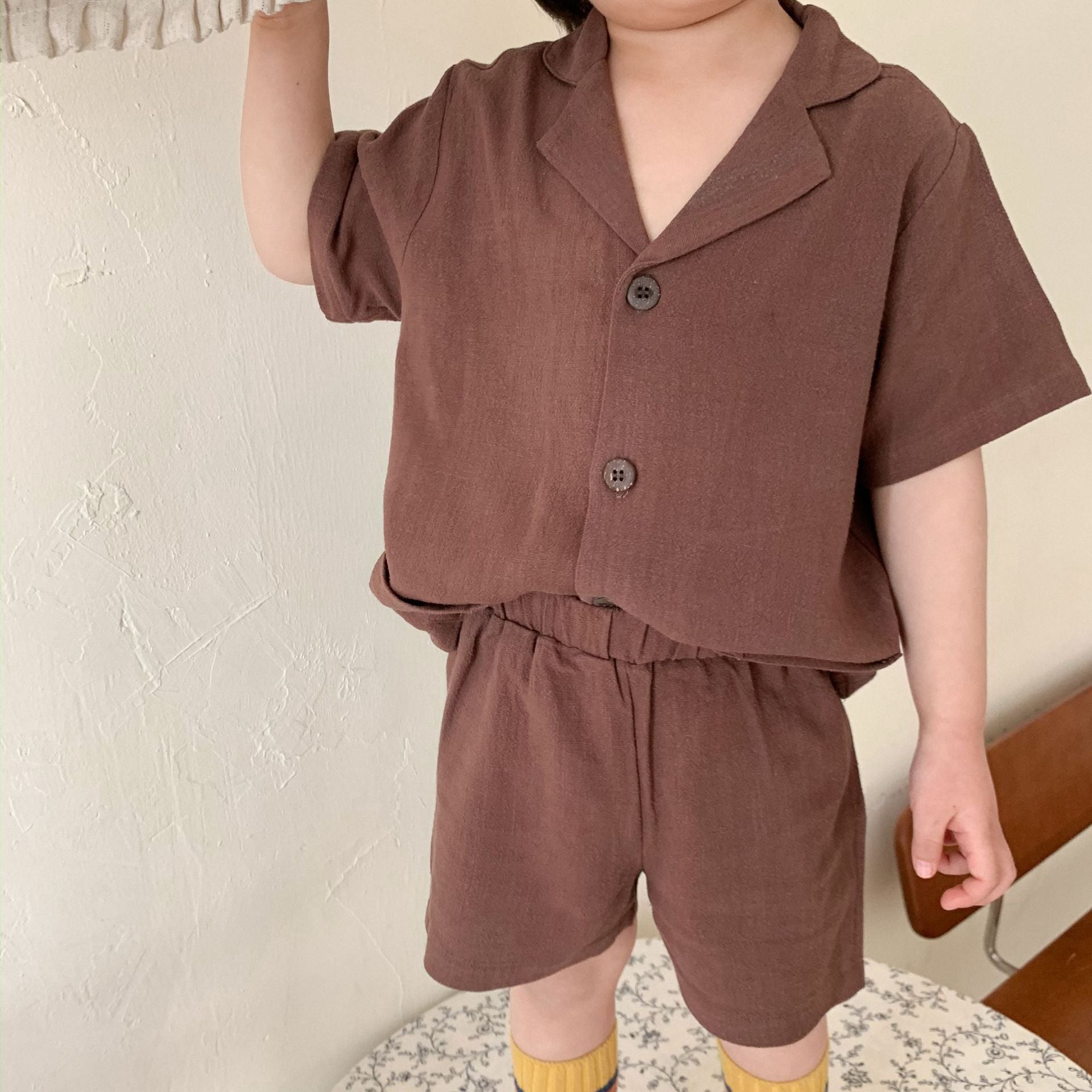 Kids' Linen Short Sleeve Shirt and Shorts Two-Piece Set