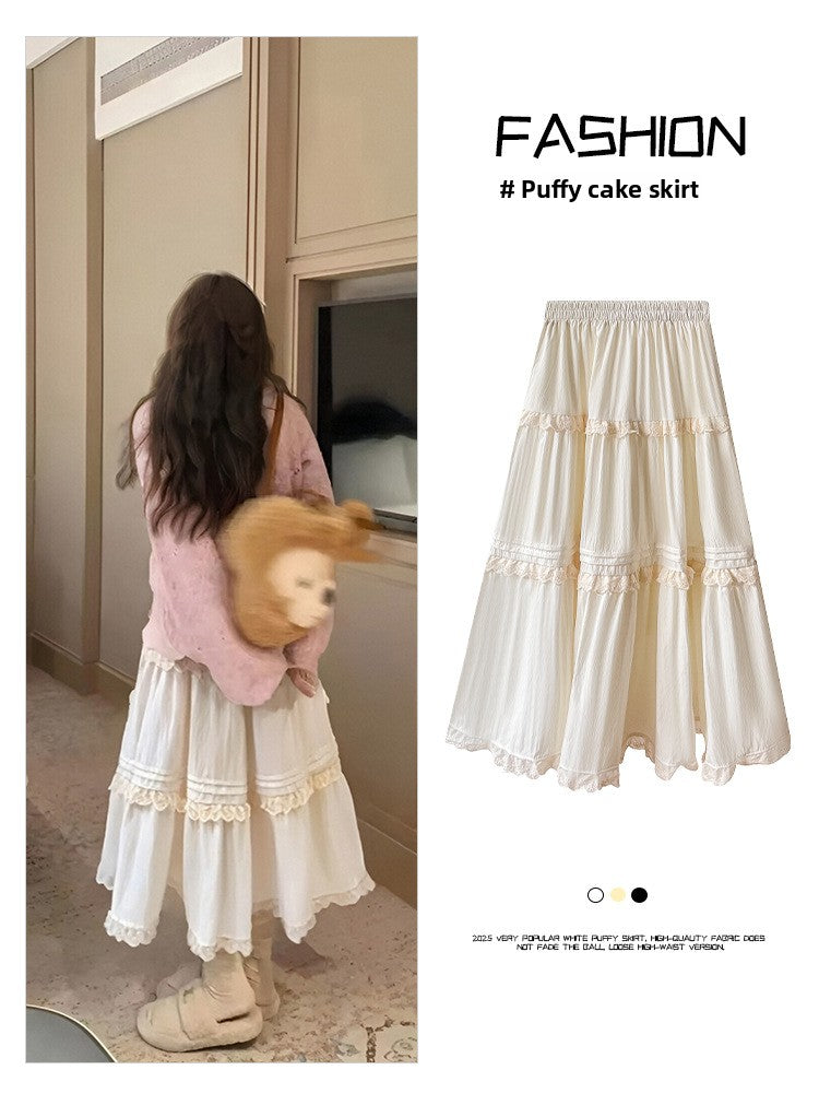 Ruffled hem high-waisted half-length skirt