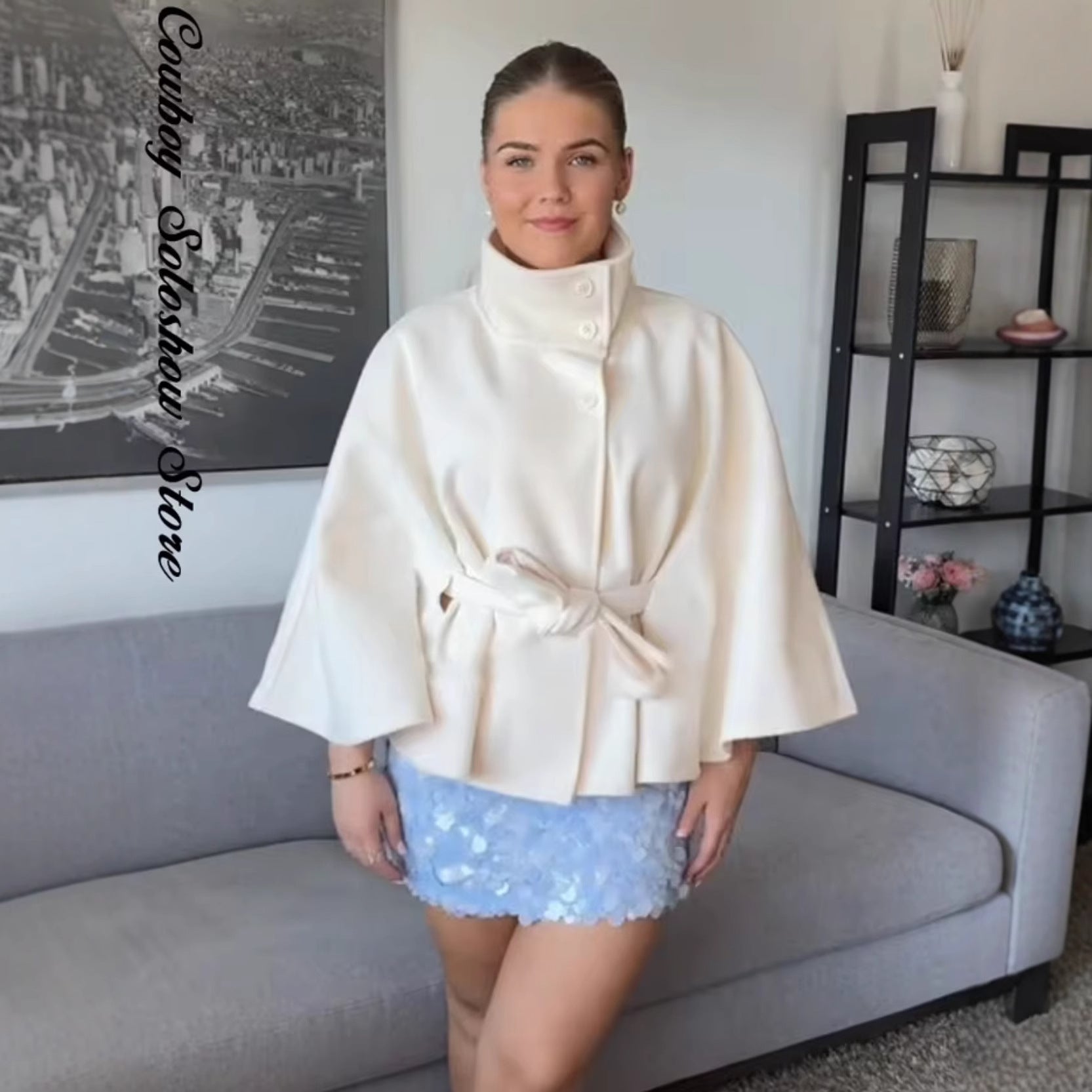 Women's Stylish Bathrobe-Style Coat with Belt