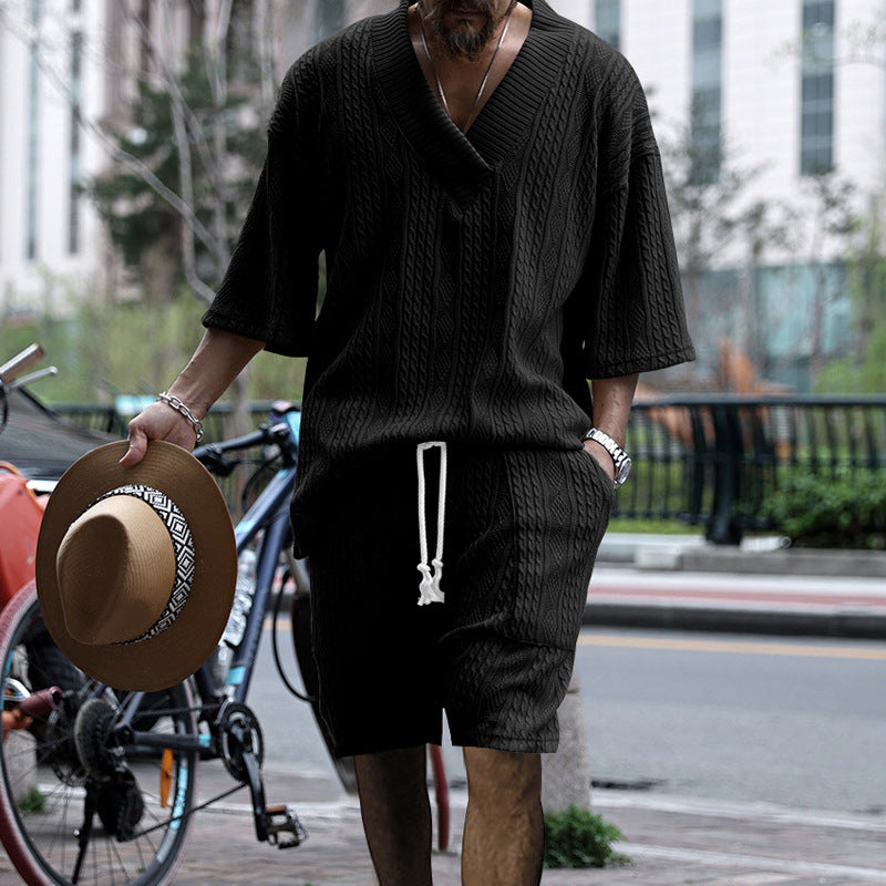 Men's Casual Knit Short Sleeve Top and Shorts
