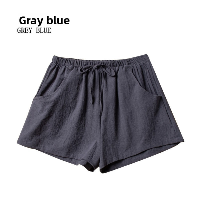 Summer loose wrinkled linen short pants for women