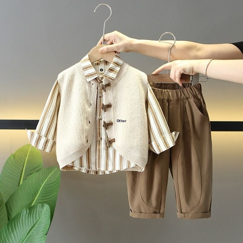 Boys' Corduroy Sweater Vest Three-Piece Set