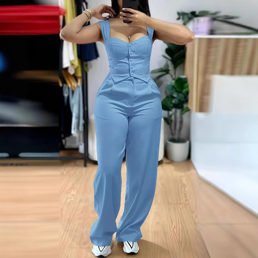 Thong tight-fitting tank top plus wide-leg pants set