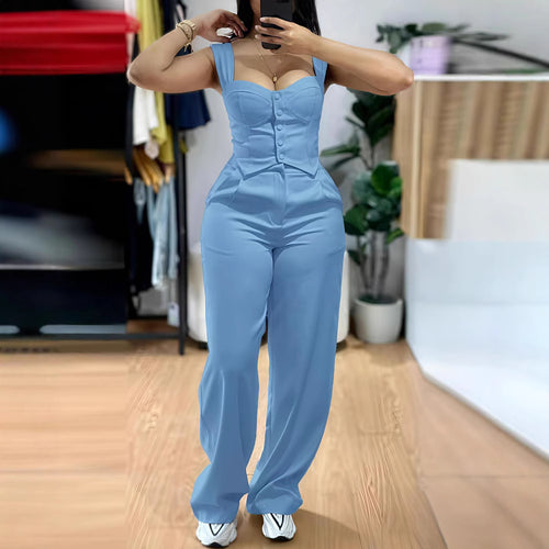 Thong tight-fitting tank top plus wide-leg pants set