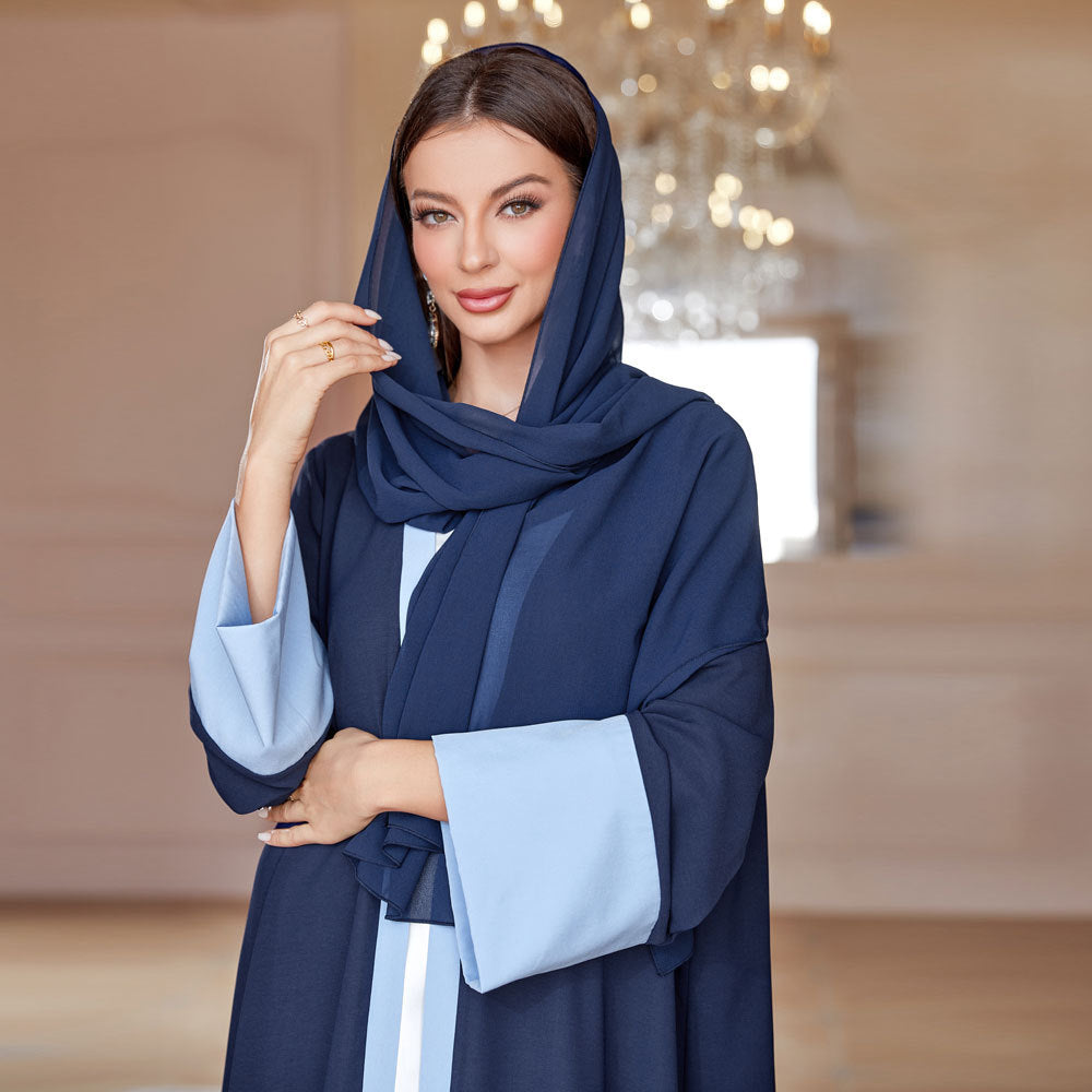 Patchwork Sleeve Cardigan Robe with Headscarf
