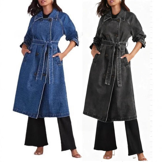 Women's long cardigan denim jacket