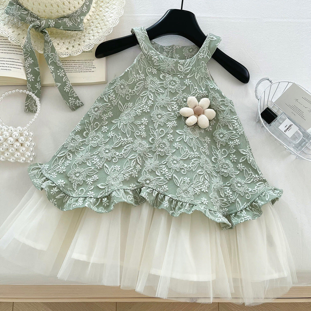 Girls' Sleeveless Mesh Princess Dress with Hat