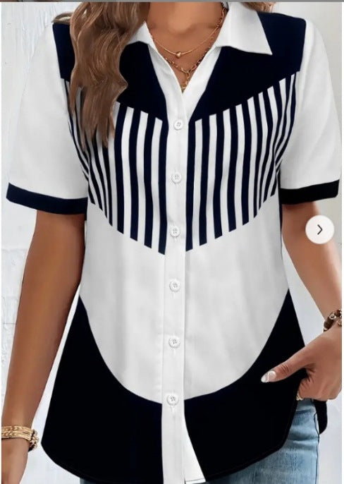 Dragonfly Flower Print Short-Sleeved Shirt