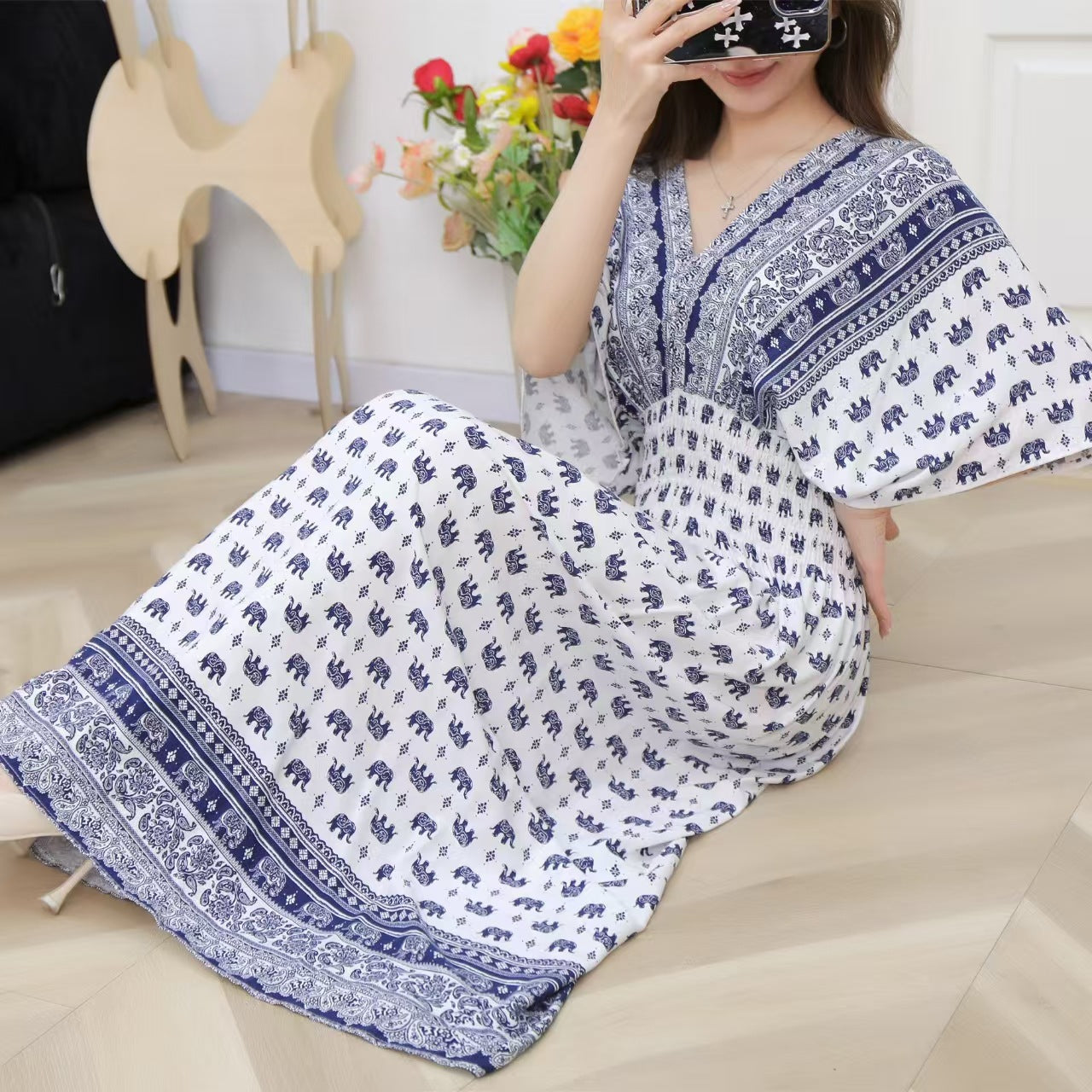 V-neck beach vacation dress
