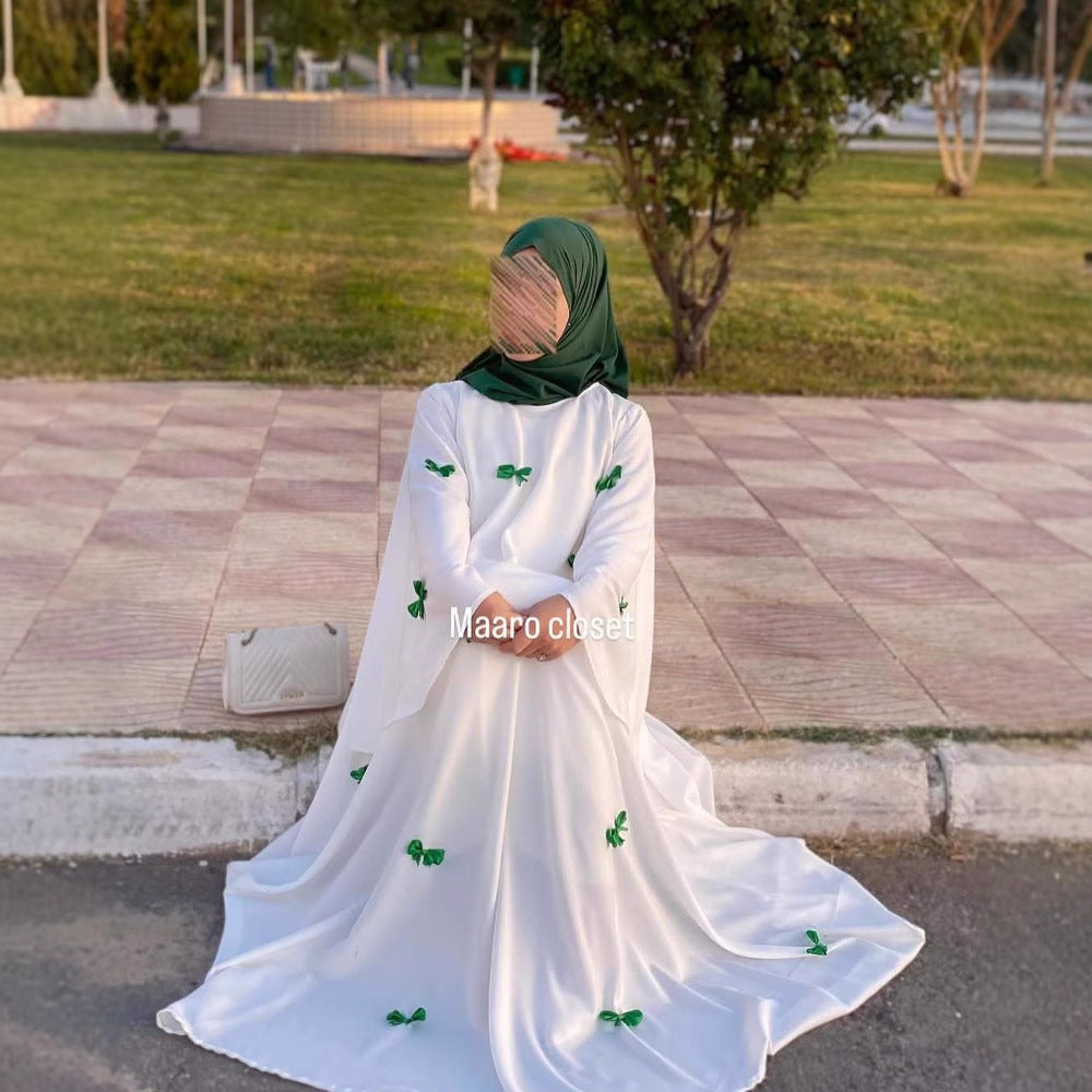 Loose flared sleeve bow long robe dress