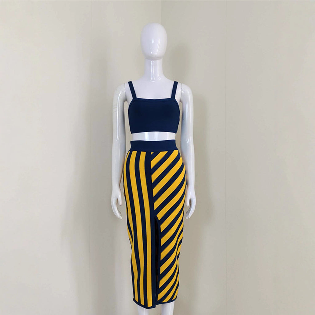 Sleeveless Striped Two-Piece Set - Skirt and Top