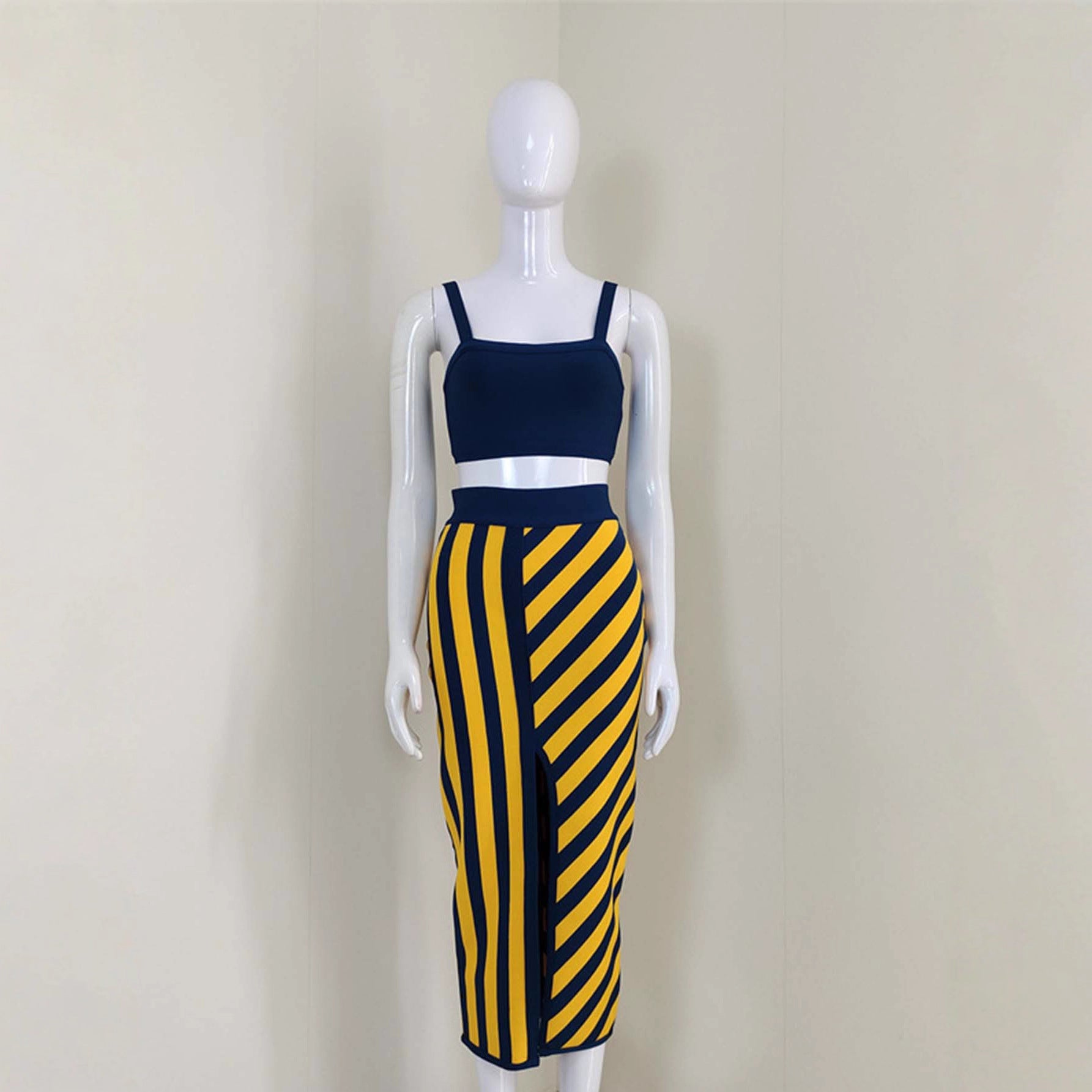 Sleeveless Striped Two-Piece Set - Skirt and Top