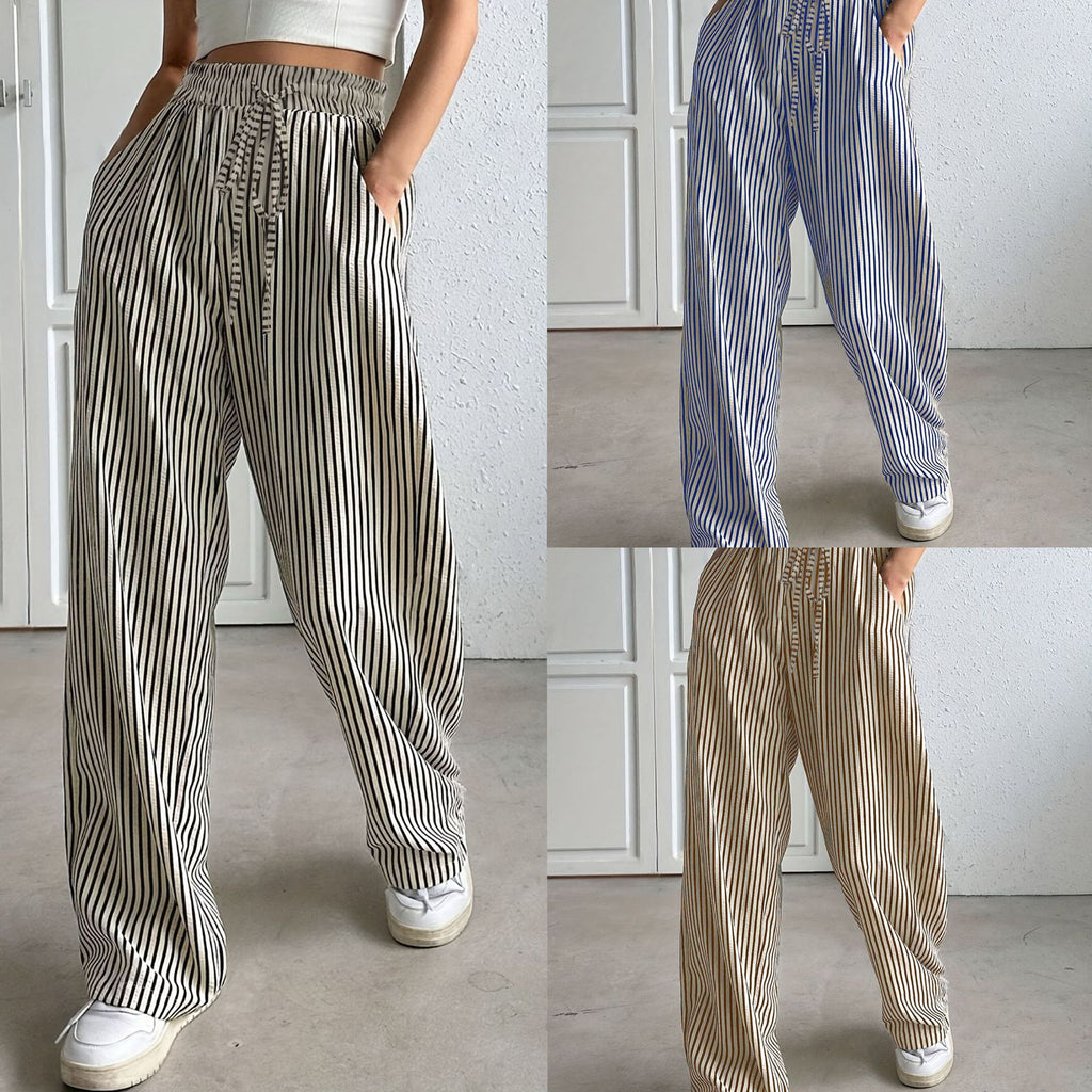 Striped casual trousers and straight-leg pants for women