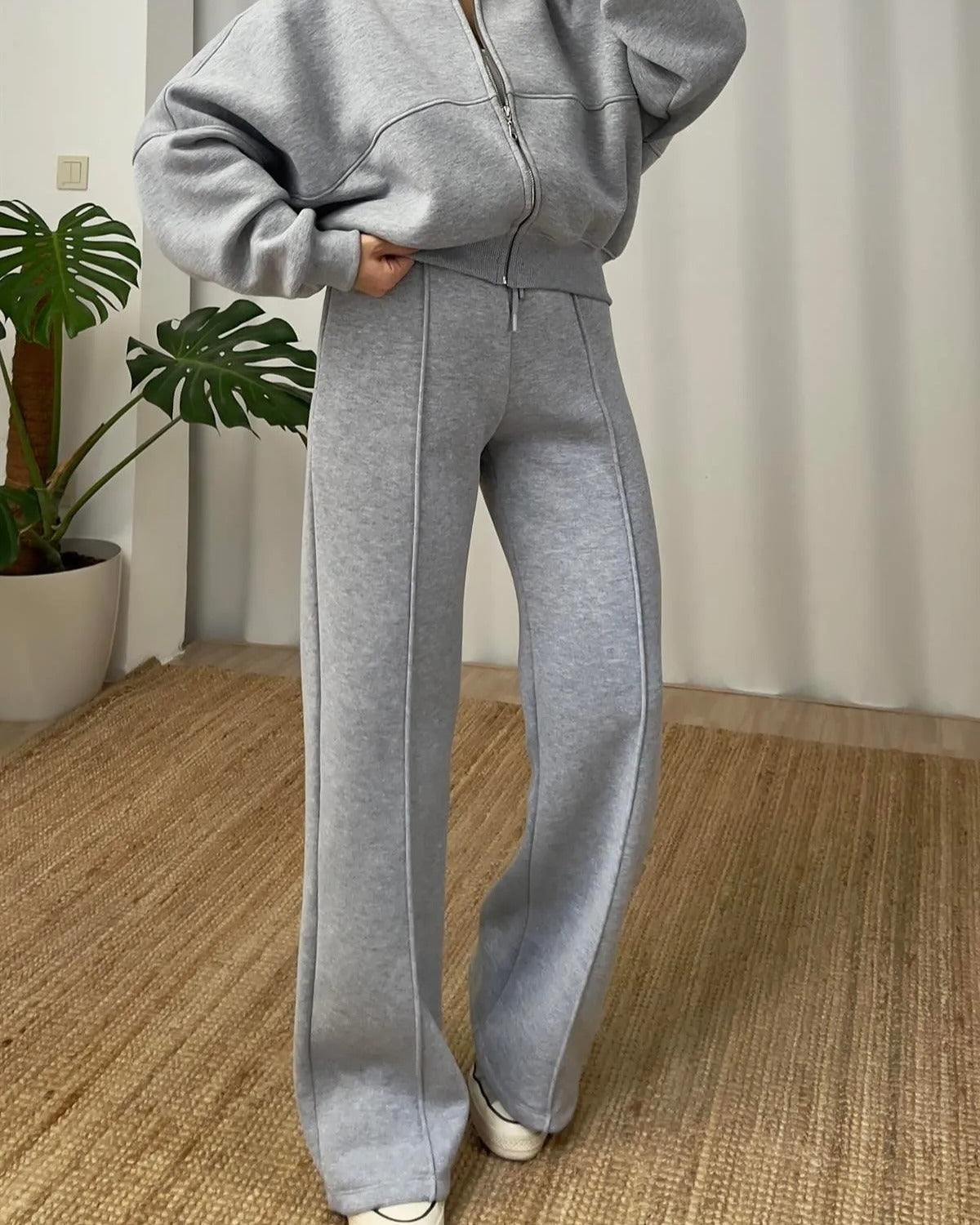 Women's Casual Zipper Jacket and Trousers Set
