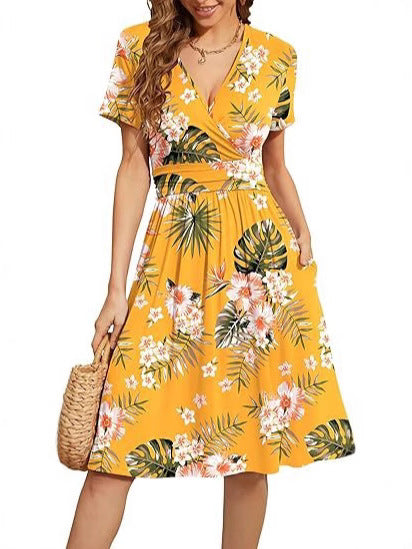 V-Neck Floral Party Dress