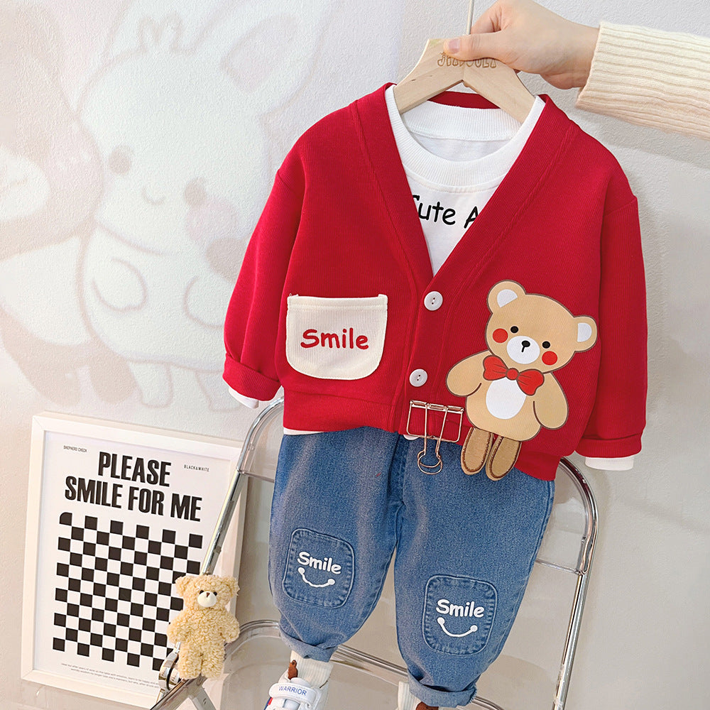 Children's clothes - Three-piece set cardigan, top, and pants