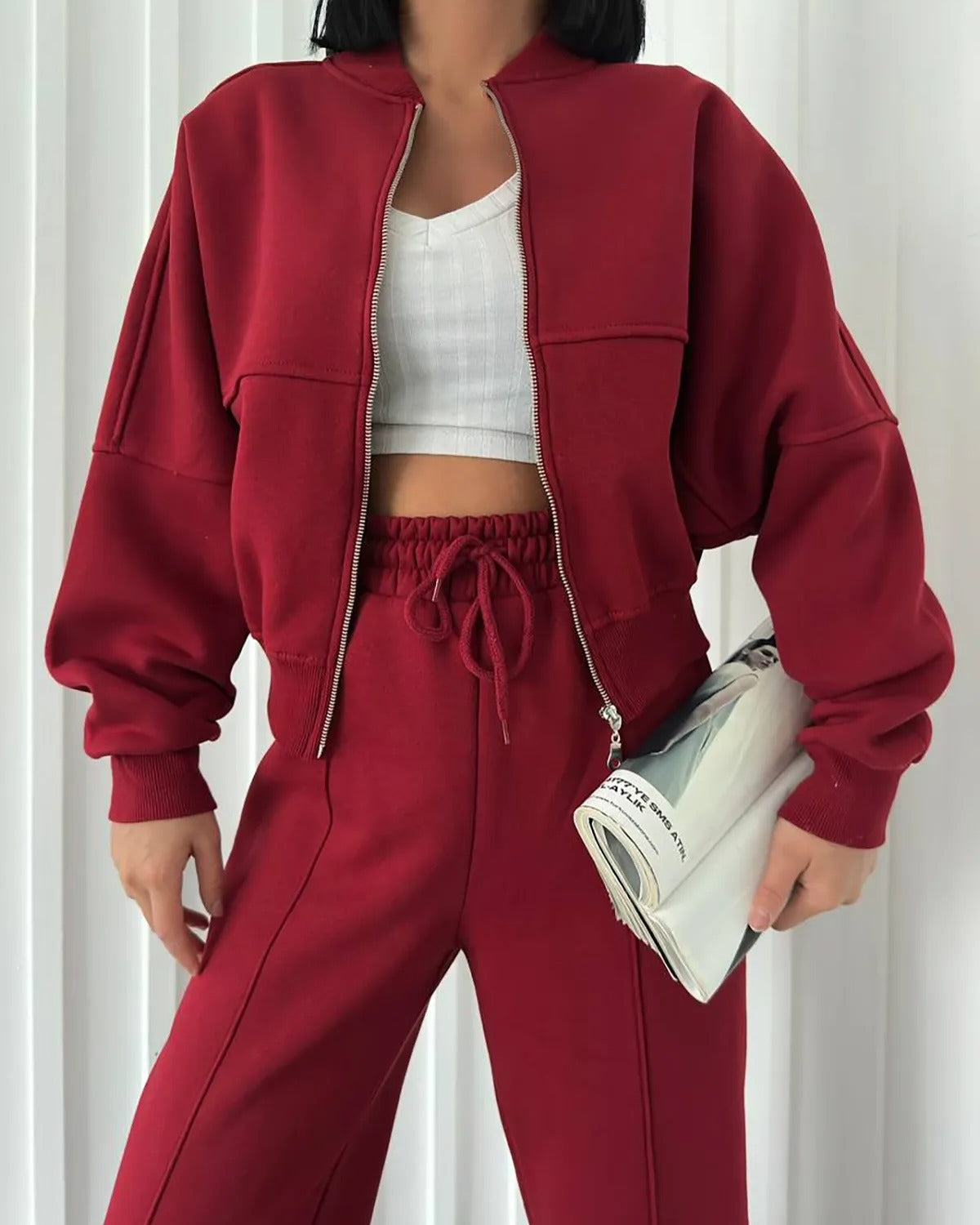 Women's Casual Zipper Jacket and Trousers Set