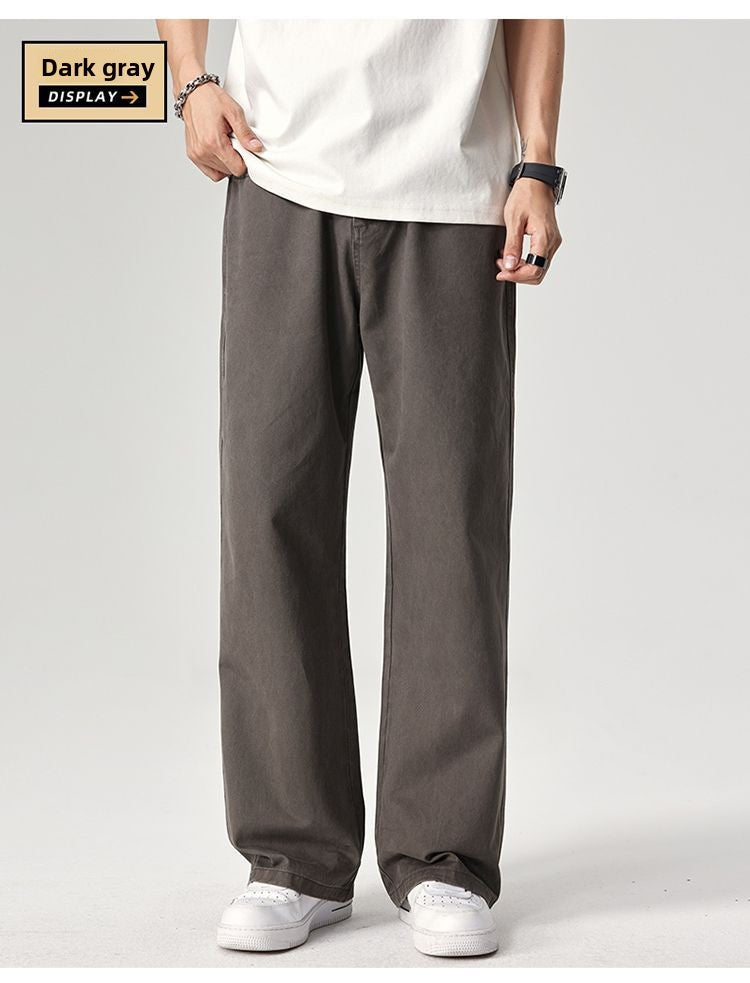 Men's straight-leg cotton pants with elastic waistband