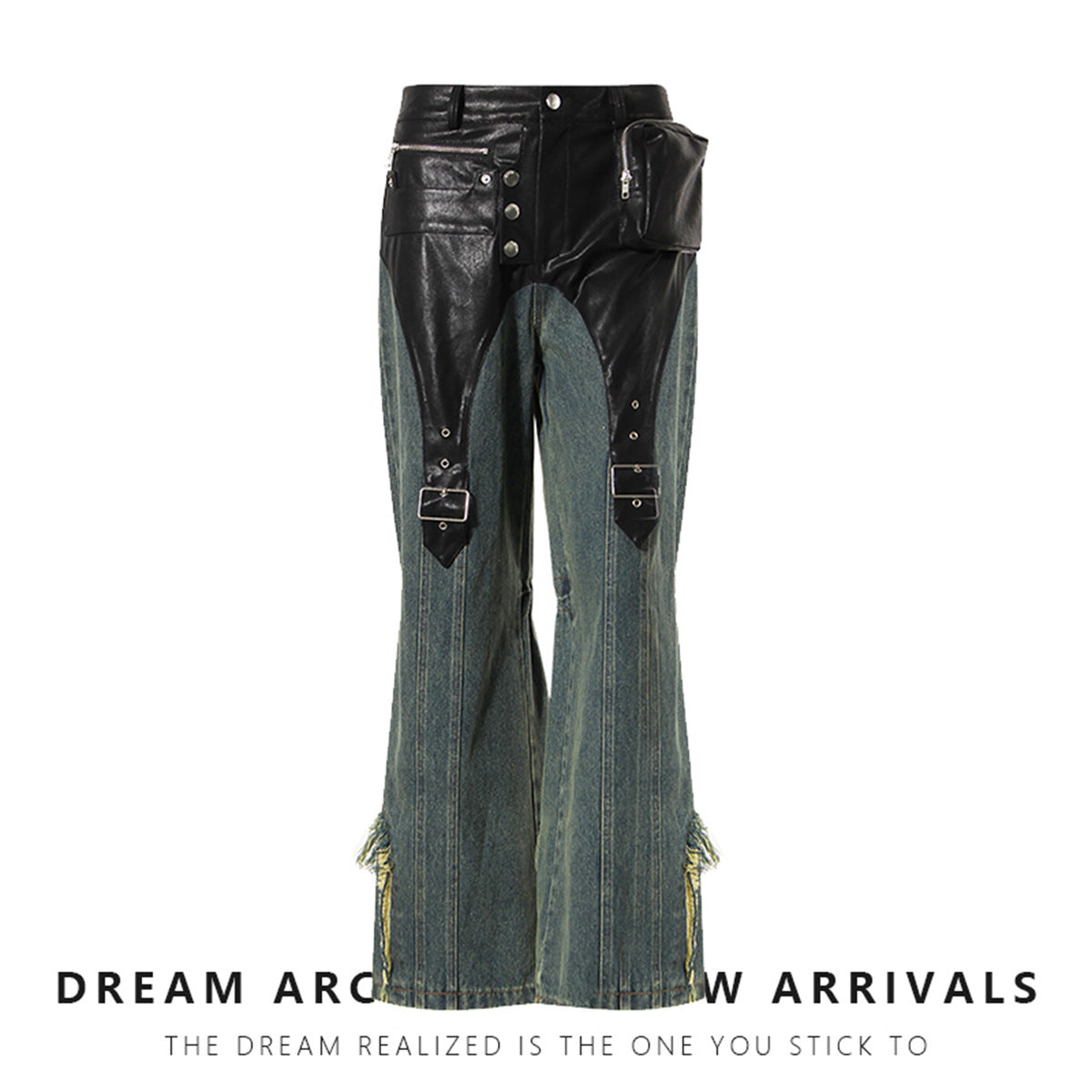 Men's Straight Workwear Pants with PU Leather Details