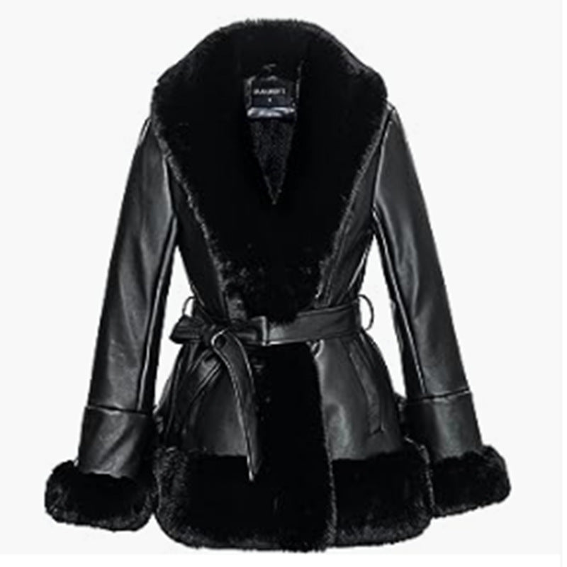 Long-sleeved parka with artificial fur collar