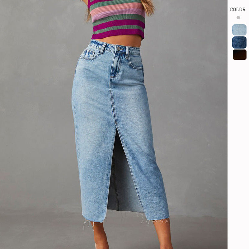 Stylish A-line Denim Skirt with Side Slit