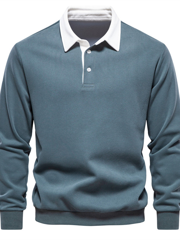 Men's Polo T-Shirt Long-Sleeved Polo Collar Sweatshirt Trendy European Size Men's Casual Versatile Sweatshirt
