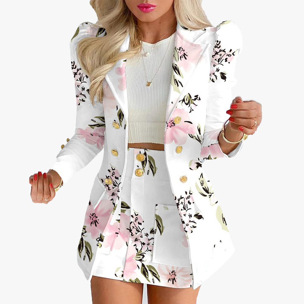 Women's suit set - Cardigan top with short skirt