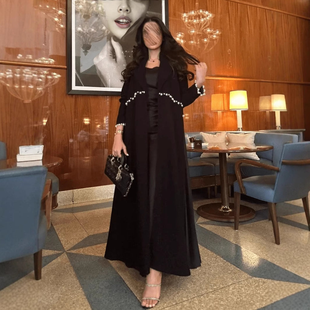 Black long robe with bead decorations and cardigan
