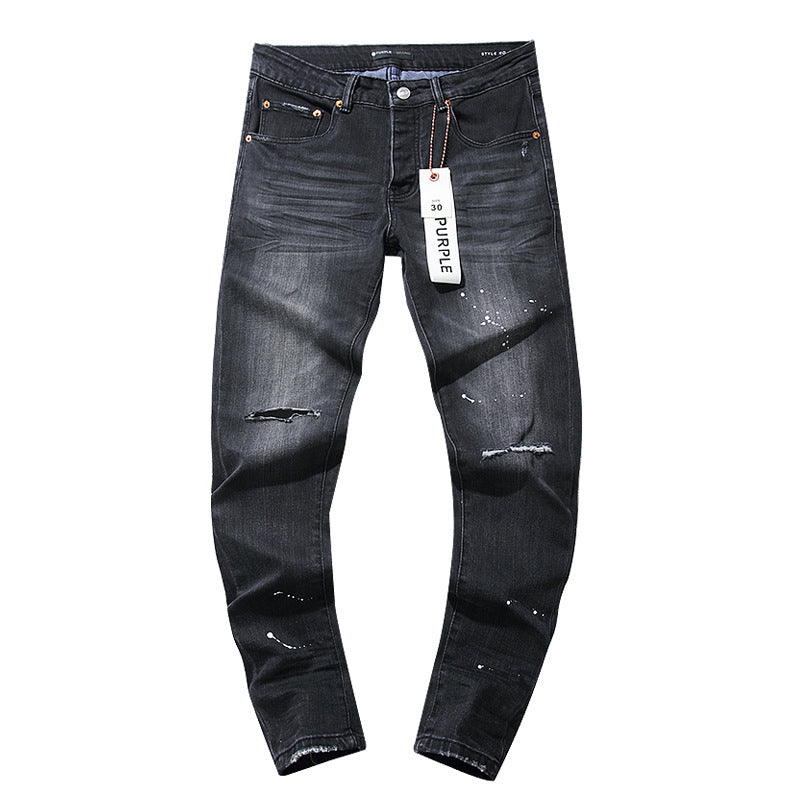 Hole-less straight-leg jeans