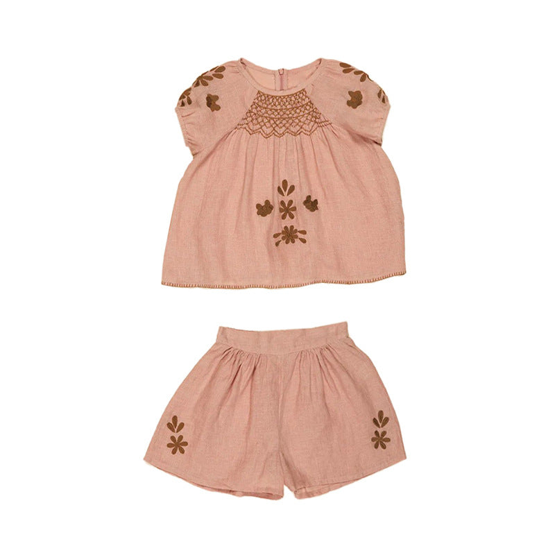 Girls' Summer Two-Piece Outfit with Floral Design