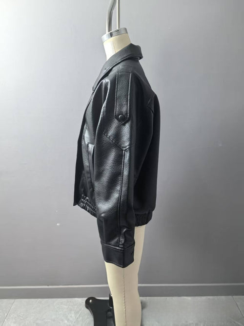 Versatile motorcycle loose leather jacket for women