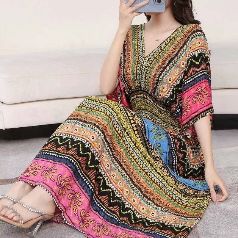 V-neck beach vacation dress