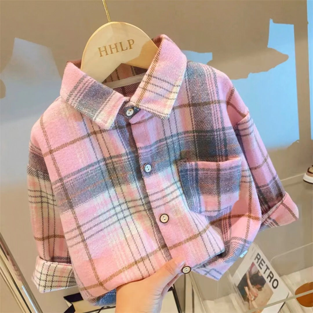 Kids Lapel Shirts with Striped and Grid Patterns