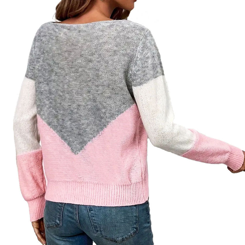 Color-Blocked Round Neck Pullover Sweater