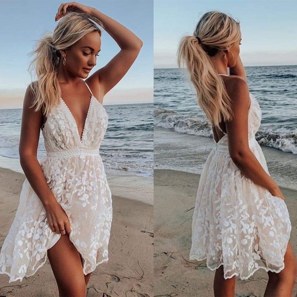 Women's Lace Backless Midi Dress