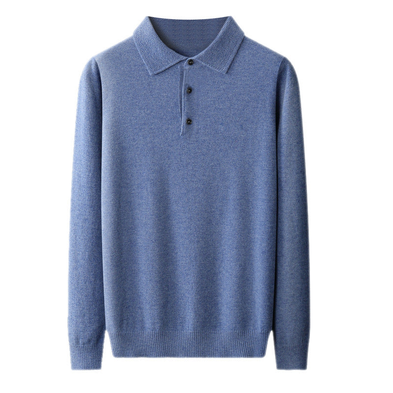 Men's Pure Wool Polo Collar Knit Sweater