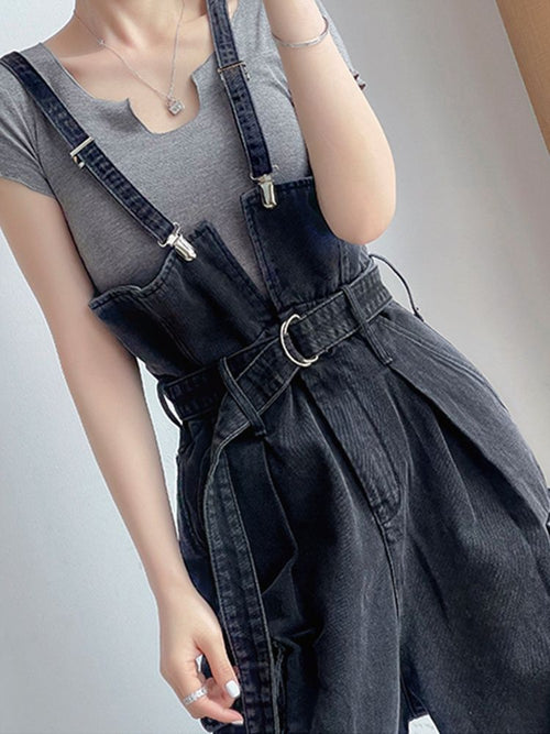 High-Waisted Wide-Leg Denim Overalls