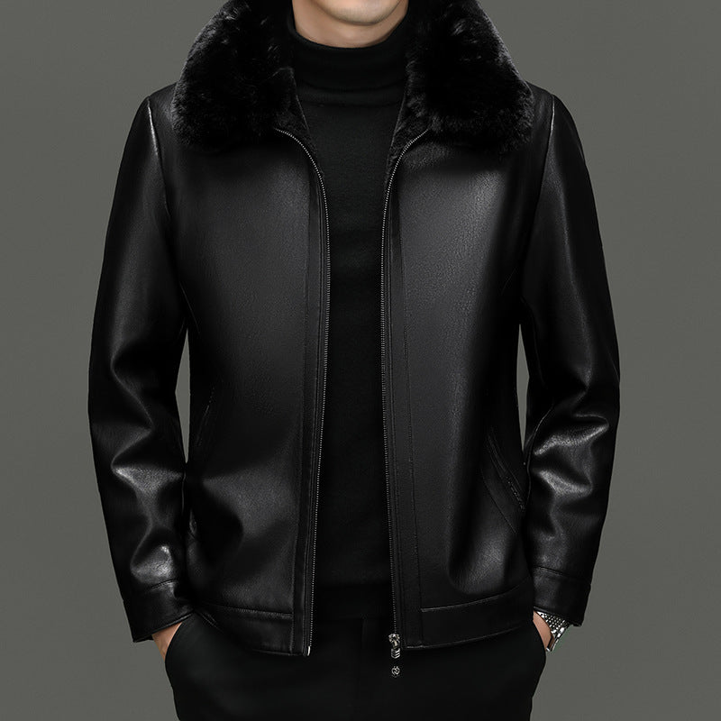 Fur-lined and thickened leather coat - Leather jacket