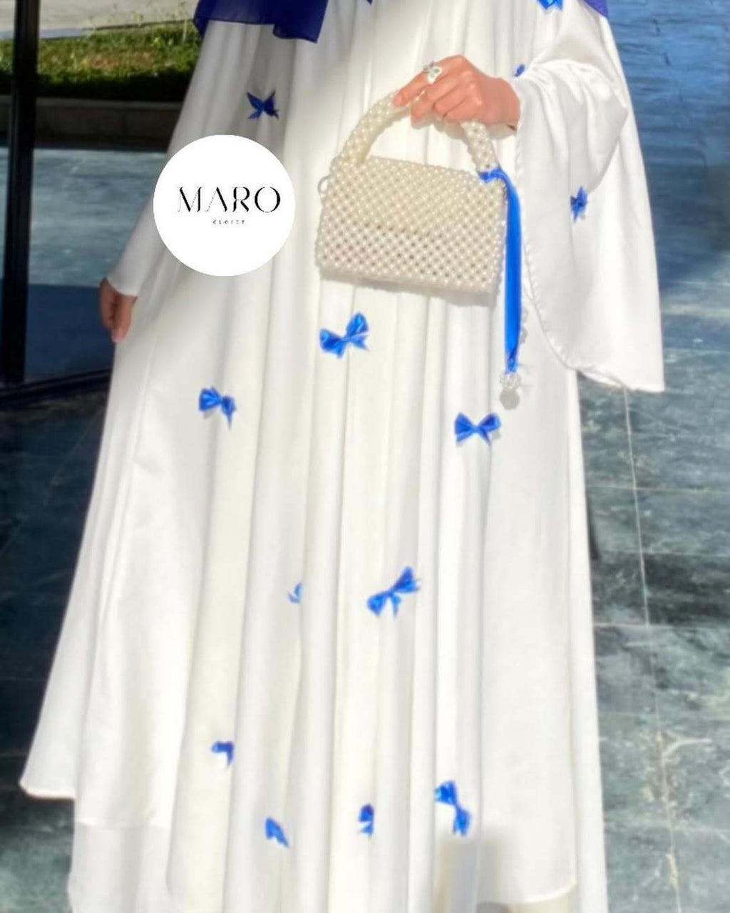 Loose flared sleeve bow long robe dress