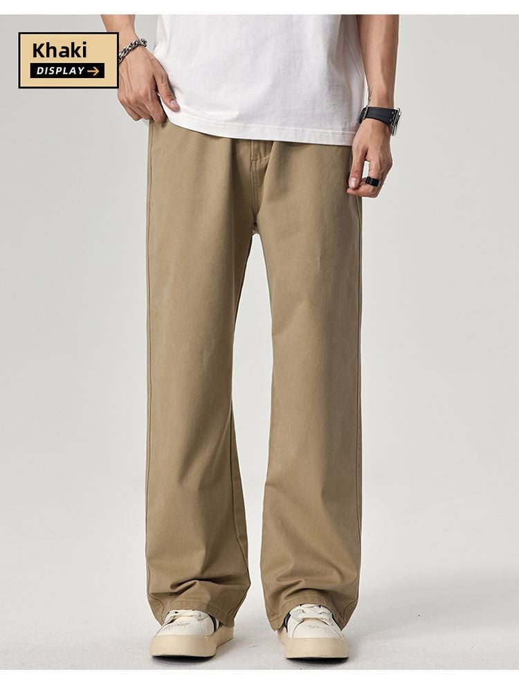 Men's straight-leg cotton pants with elastic waistband