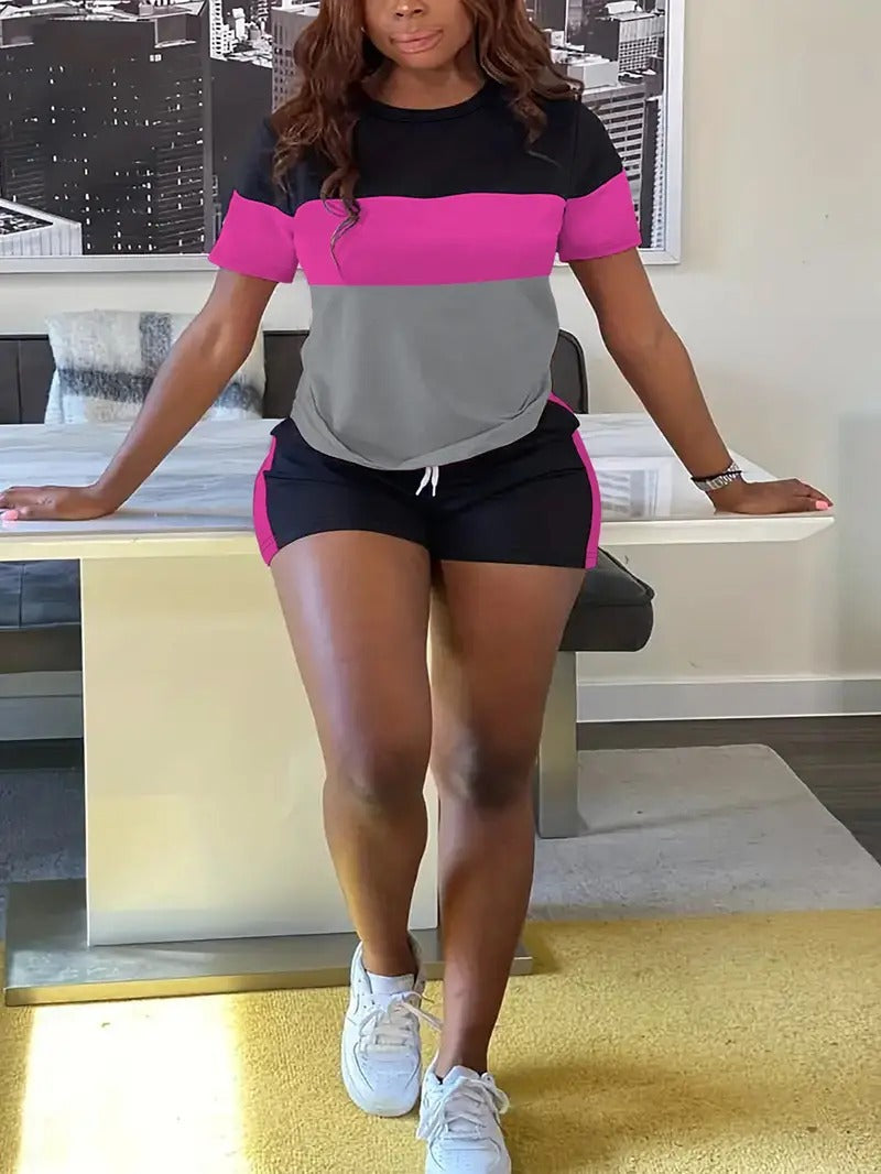 Loose print short sleeve shorts