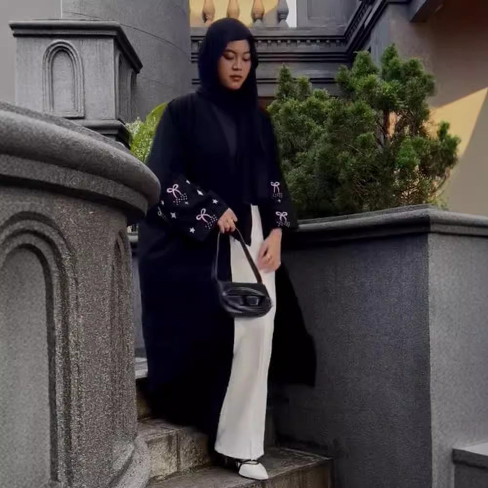 Embroidered and diamond-encrusted long robe