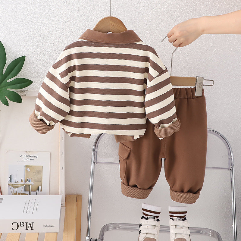 Children's Striped Bear Cotton Two-Piece Set