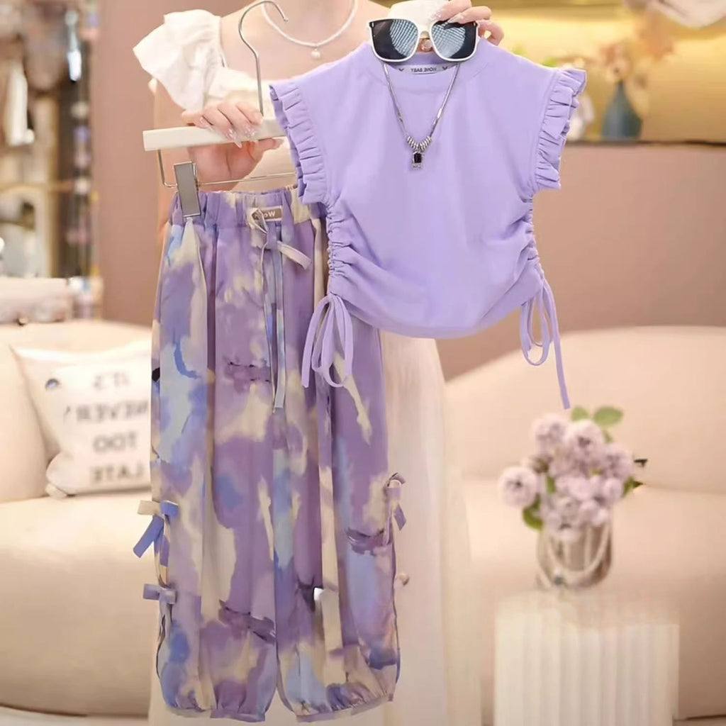 Girls' Sleeveless Vest and Pants Two-Piece