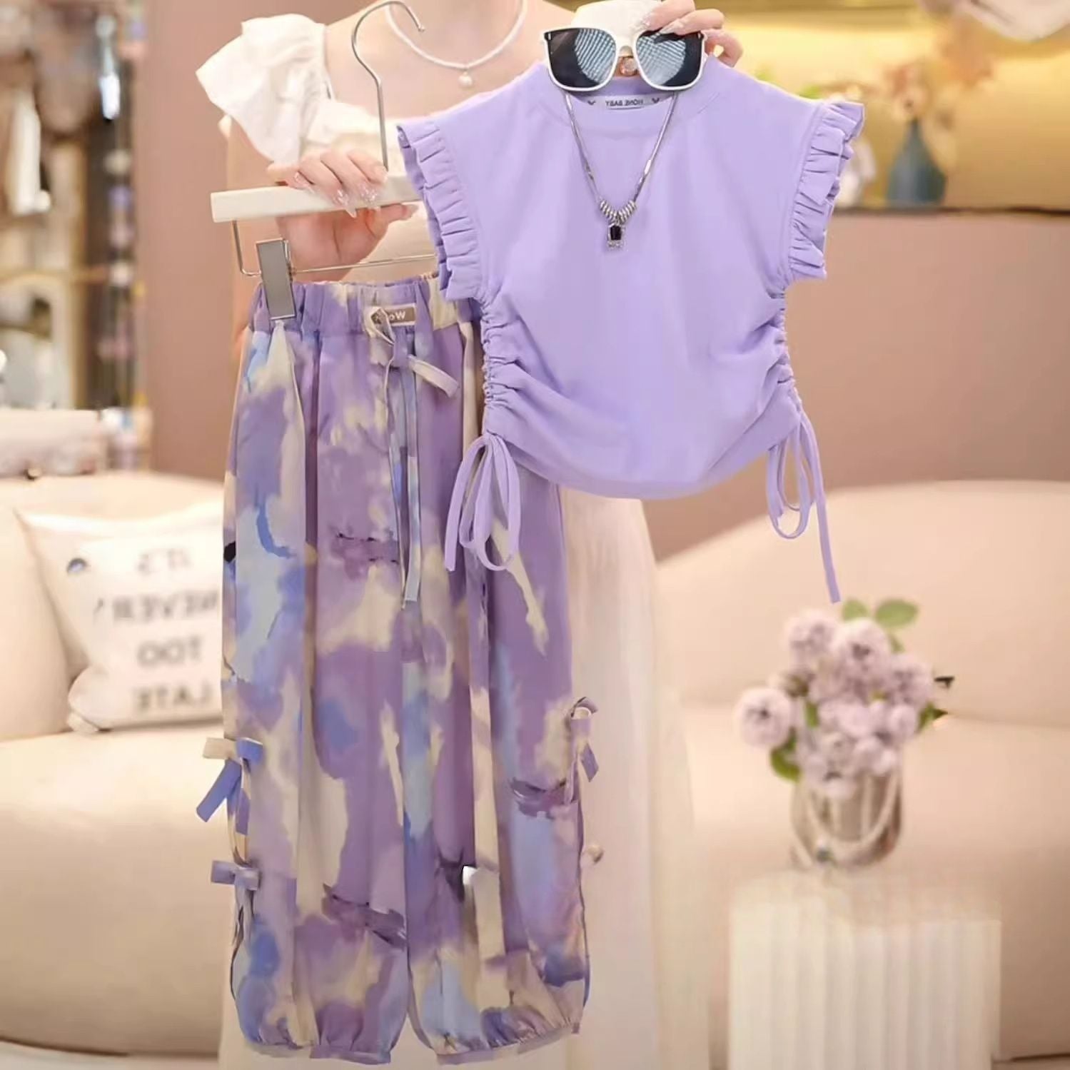 Girls' Sleeveless Vest and Pants Two-Piece